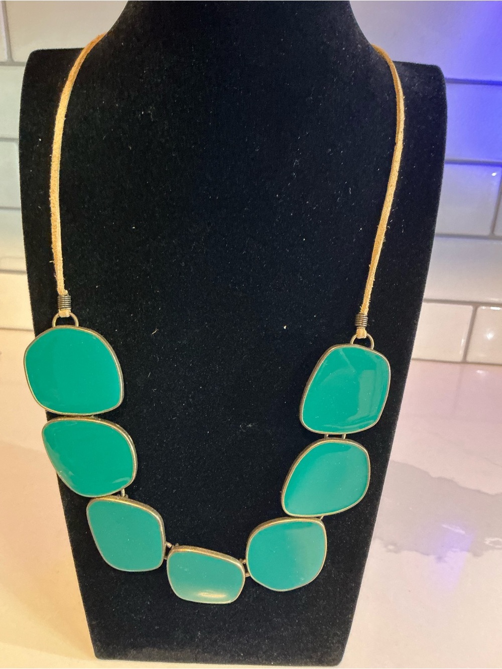 Lia Sophia Teal Stone Necklace with Gold-Tone Accents